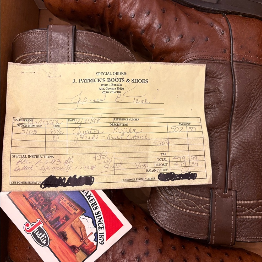 Vintage Justin Men's Brown Ostrich Leather Western Boots - Picture 9 of 11